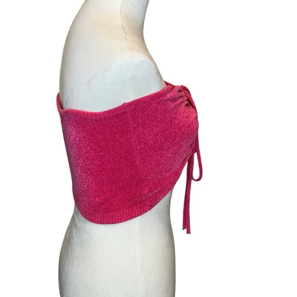 Urban Outfitters Hot Pink Ruched Front Tie Back Cropped Bandeau Size Small - Picture 10 of 15